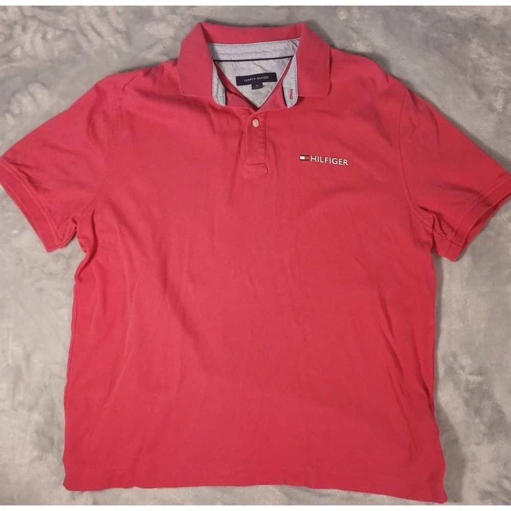Tommy Hilfiger Polo Shirt Adult Med Hot Pink Cotton Short Sleeve Casual Fit Mens